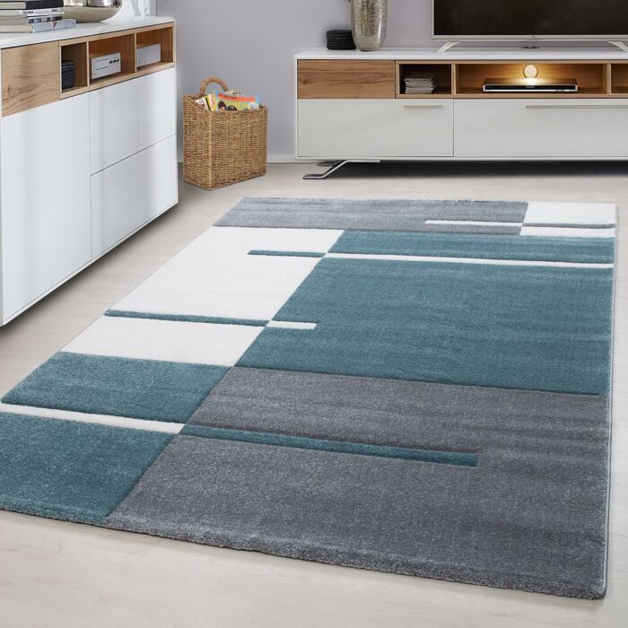 Hawaii Streifen teppich kurzflor rechteckig 80x150cm blau