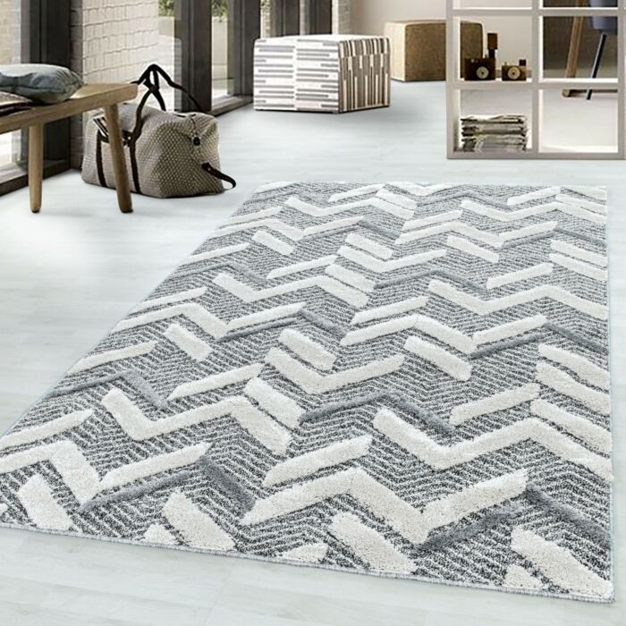 Pisa Zigzag teppich hochflor rechteckig 140x200cm grau