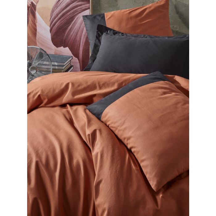 Plain Line bettwäsche-set 200x220cm baumwolle renforce orange/schwarz