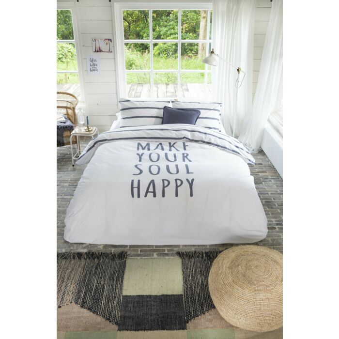 Happy Wake Up bettwäsche 140x220cm weiß/blau
