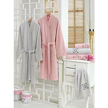 Familie bademantel-set bestickt s/m & m/l pulver/grau