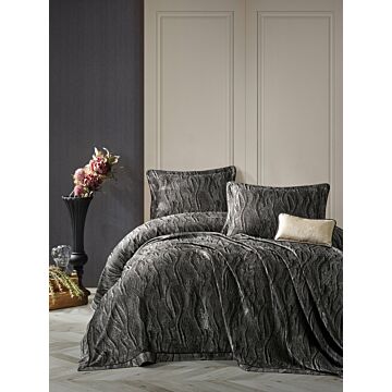 Smart tagesdecke-set 260x250cm polyester mit zierkissen und 2 zierkissenbezügen carita anthrazit