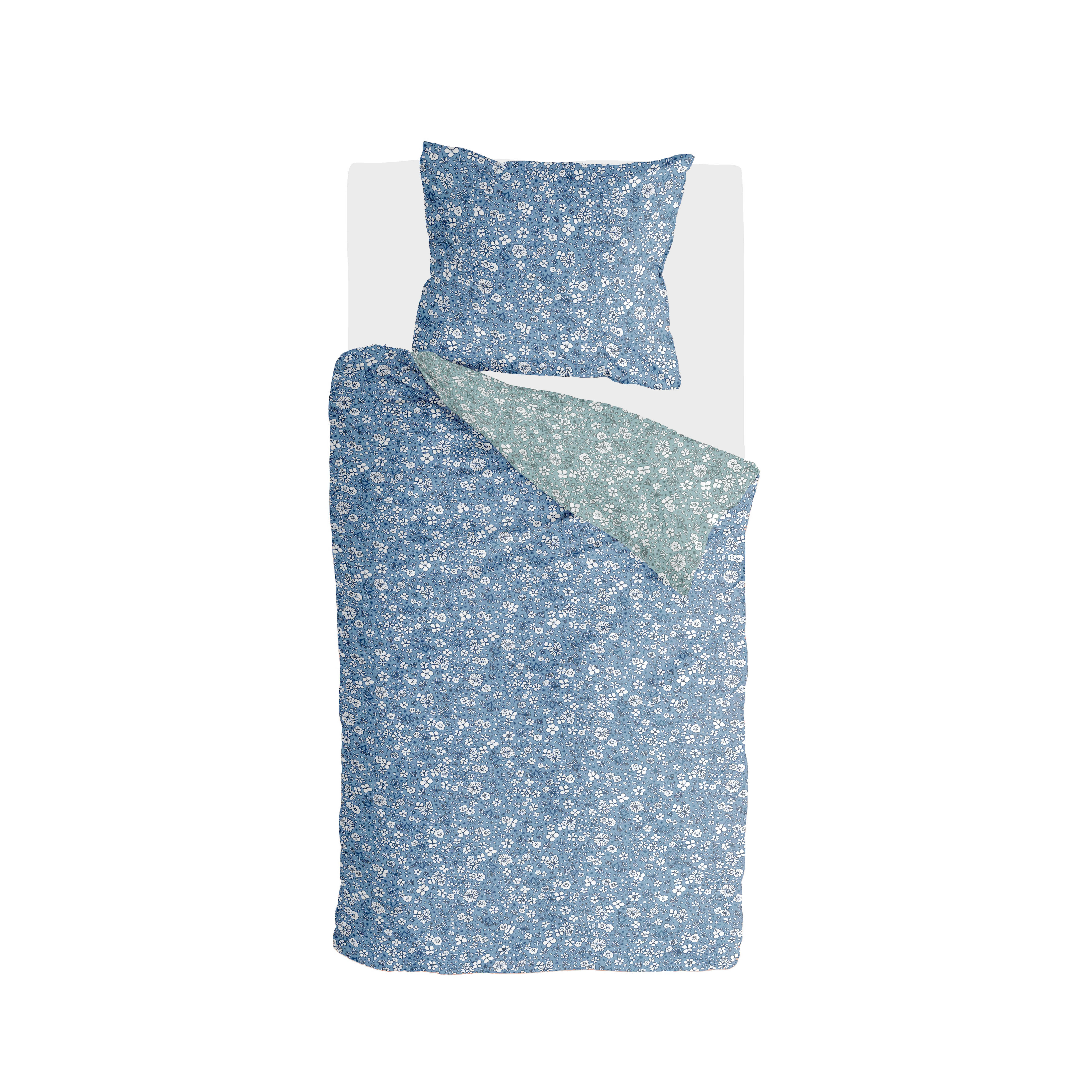 Retro Flowers bettwäsche 140x220cm blau/jade