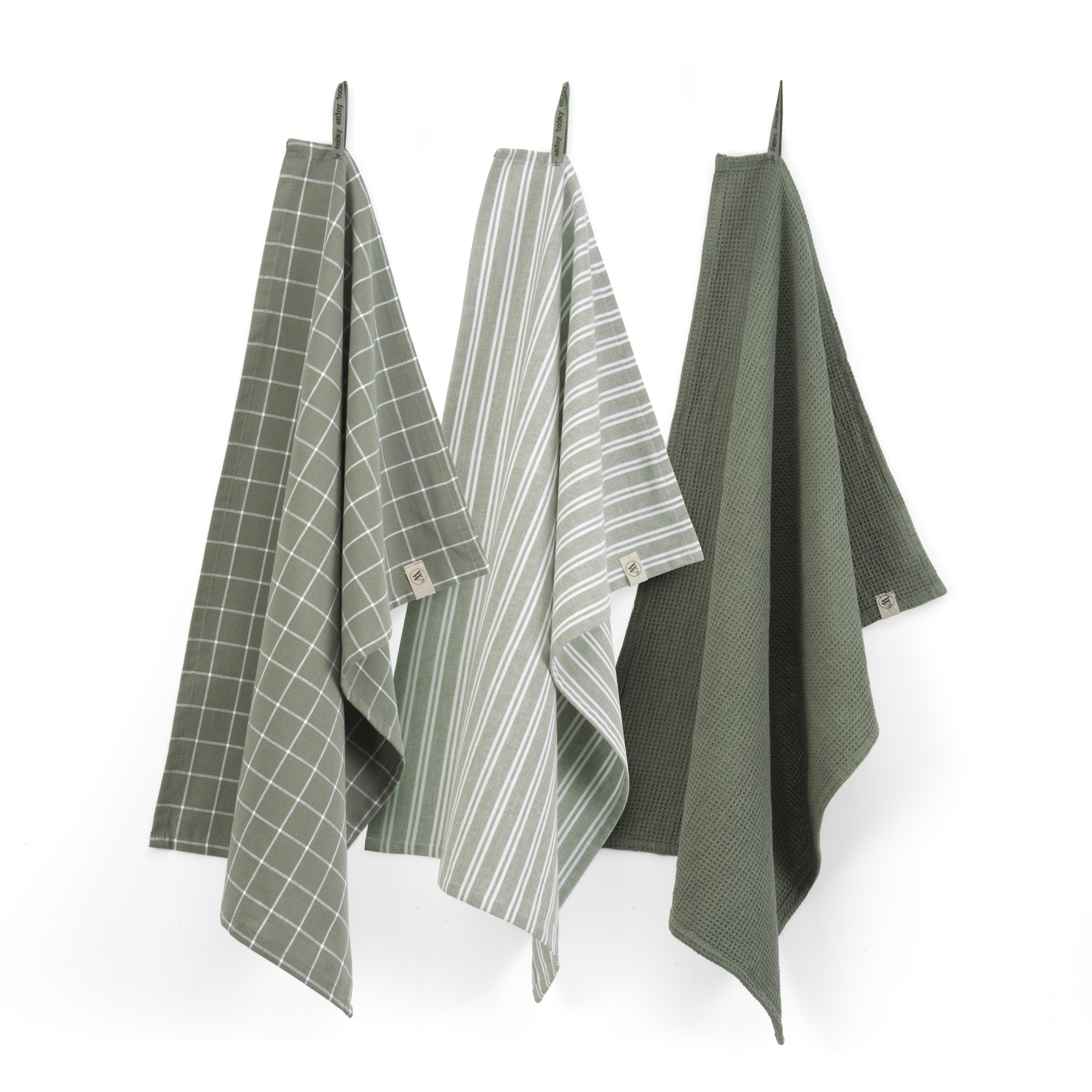 Dry weißh Cubes Uni, Stripes & Blocks küchentuch-set 50x70cm armeegrün (3 stück)